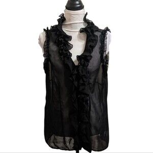 Sheer Black Sleeveless Vest Top Ruffle Fairy Coquette Whimsigoth 1X